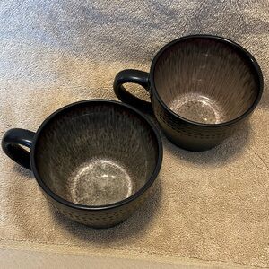 Pfaltzgraff Cambria stoneware dotted black & glazed interior soup mugs bundle